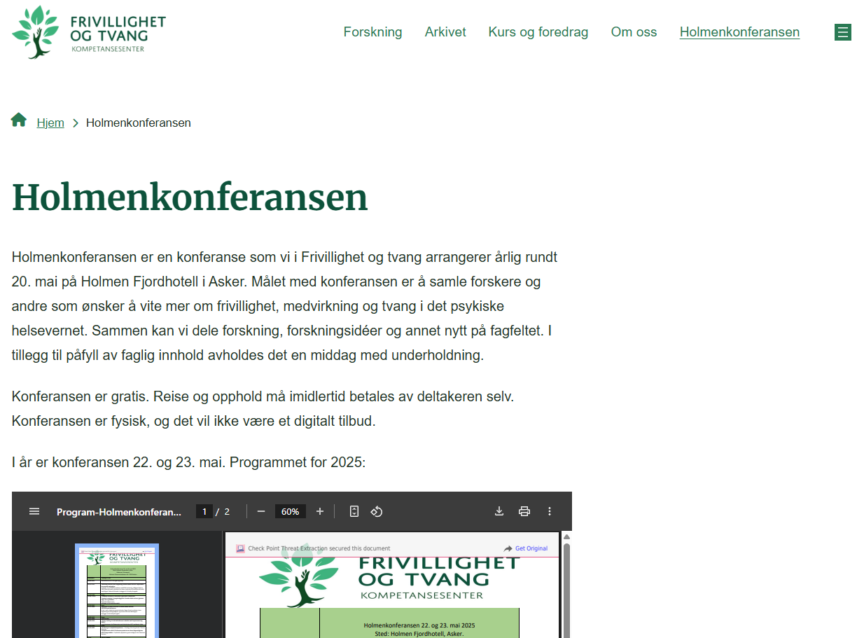 Screenshot av siden "Holmenkonferansen"